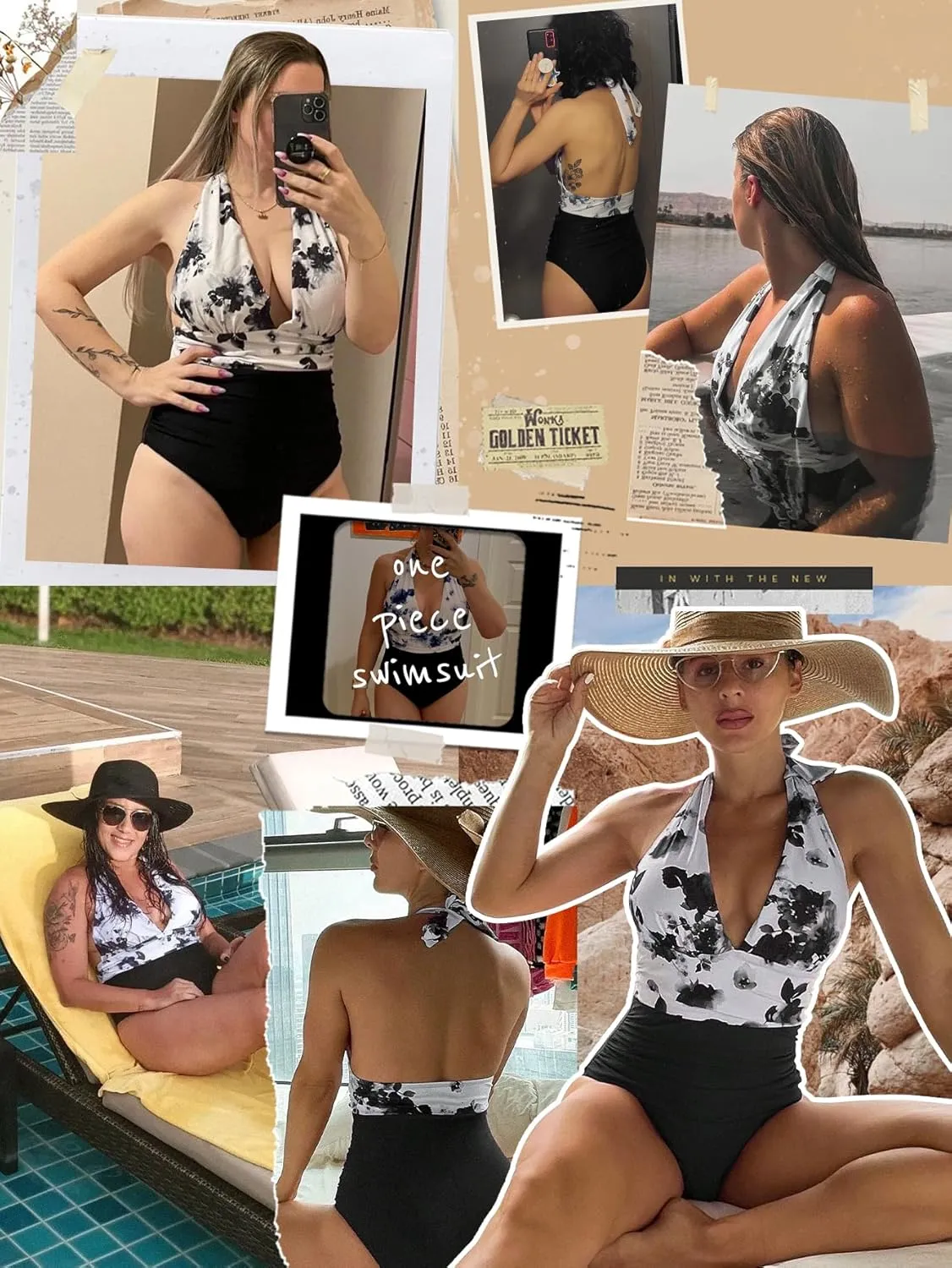 Narecte Sexy One Piece Bathing Suit for Women Tummy Control Halter One Piece Swimsuit Push Up Womens Swim Suit