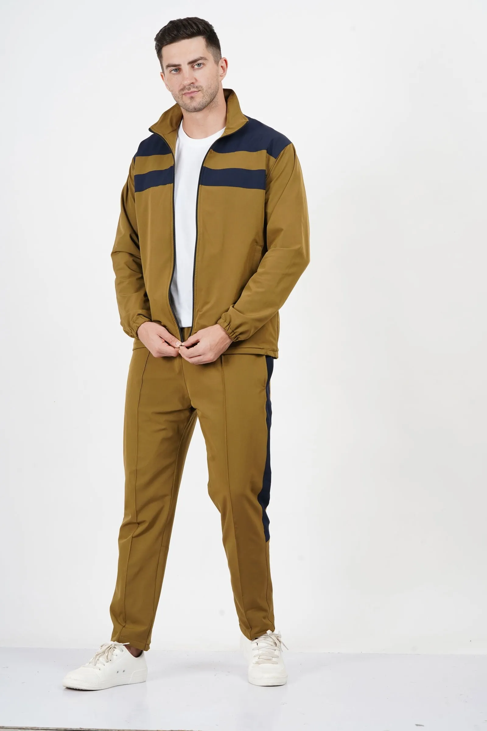 NAUTICON Chest Panel Tracksuit Set for Men Khaki & Navy