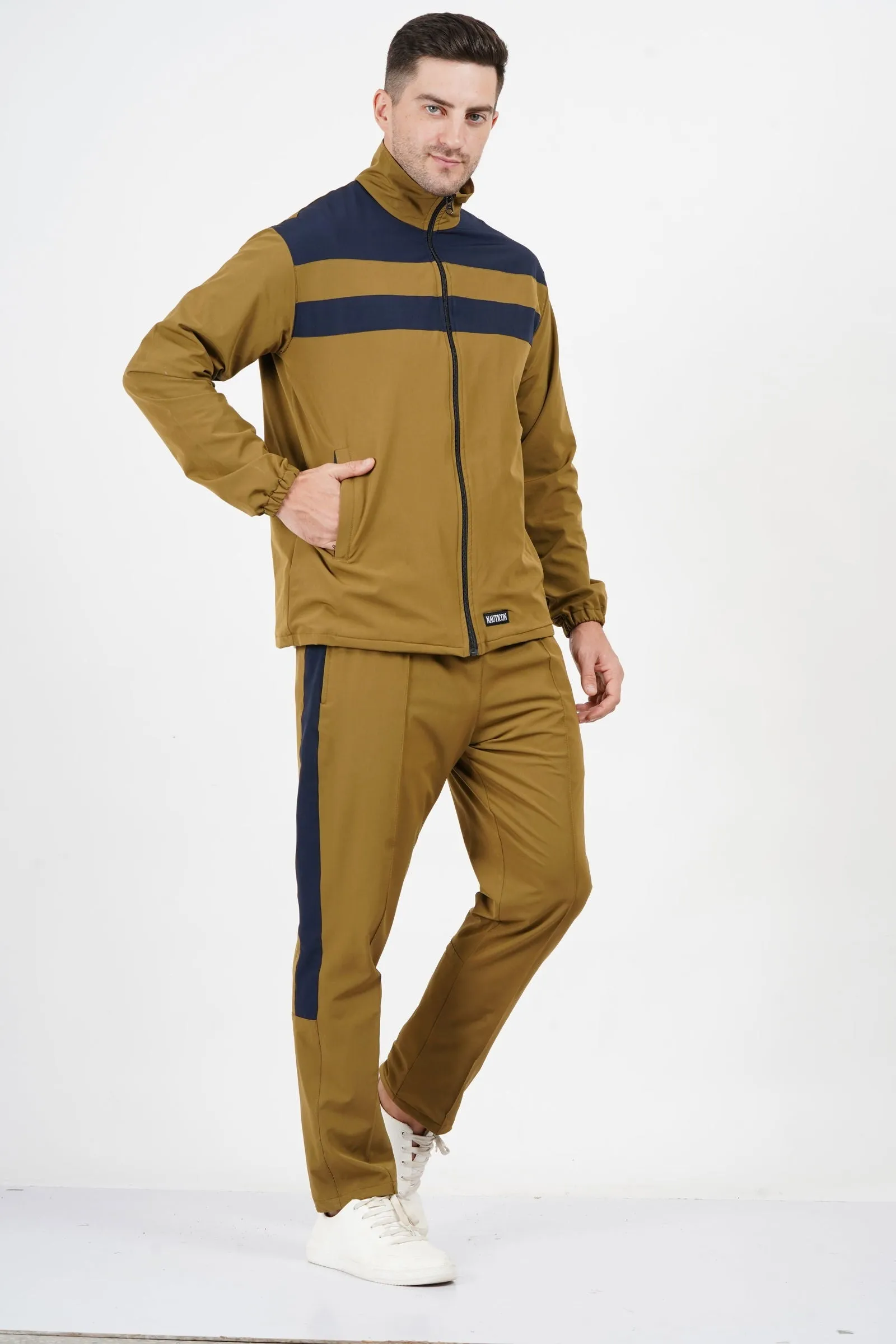 NAUTICON Chest Panel Tracksuit Set for Men Khaki & Navy