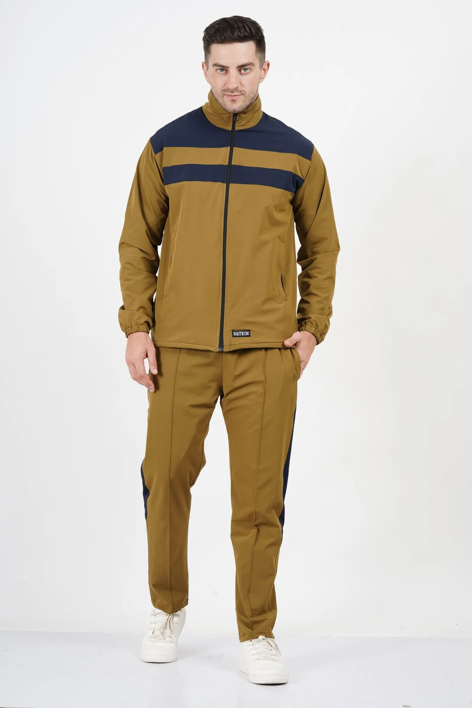 NAUTICON Chest Panel Tracksuit Set for Men Khaki & Navy