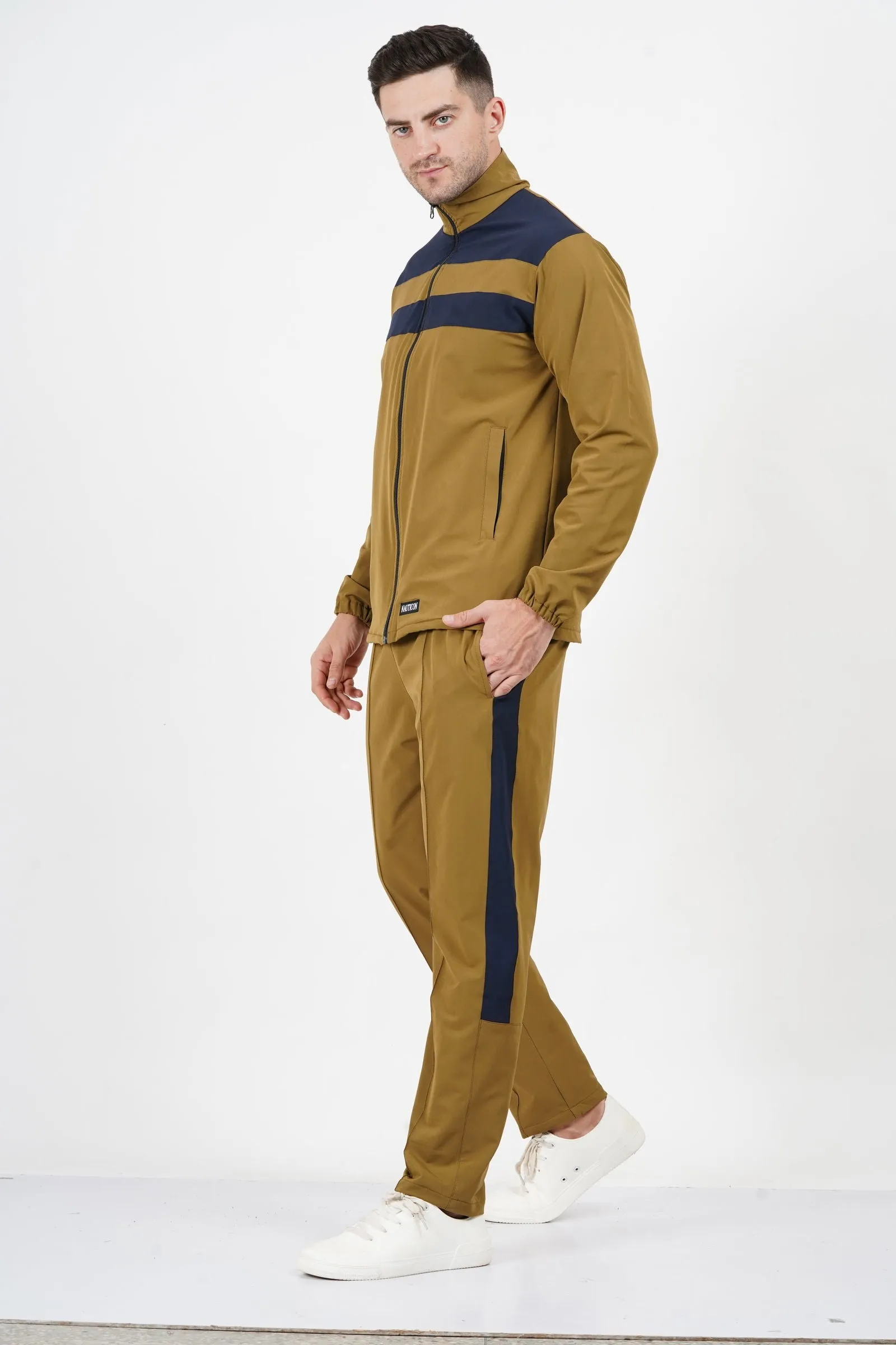 NAUTICON Chest Panel Tracksuit Set for Men Khaki & Navy