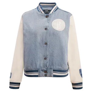 NBA BROOKLYN NETS VARSITY BLUES WOMEN'S DENIM WOMEN'S VARSITY JACKET (DENIM/LINEN)