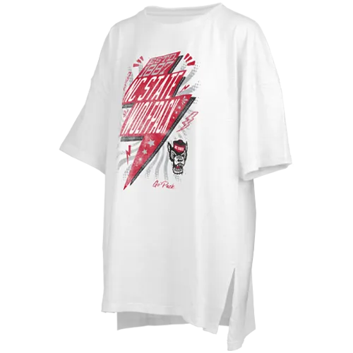 NC State Wolfpack Women's White Bolt Lovers Oversized T-Shirt
