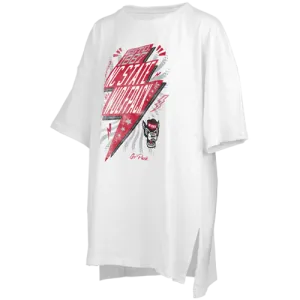 NC State Wolfpack Women's White Bolt Lovers Oversized T-Shirt