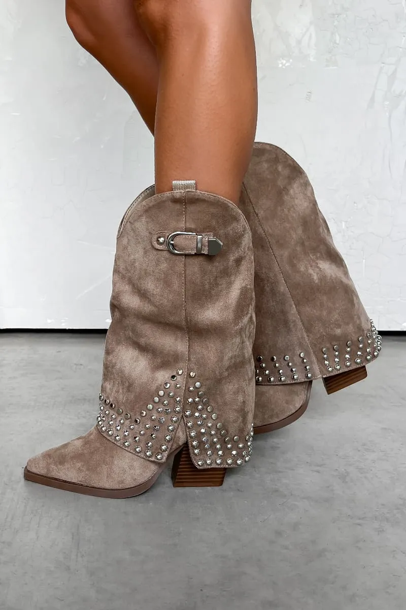 NEVADA Flared Cowboy Western Boots - Beige