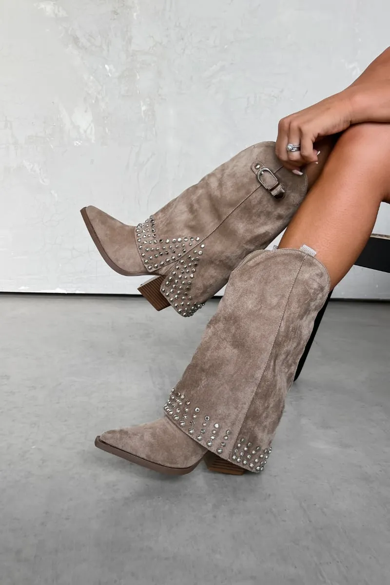 NEVADA Flared Cowboy Western Boots - Beige
