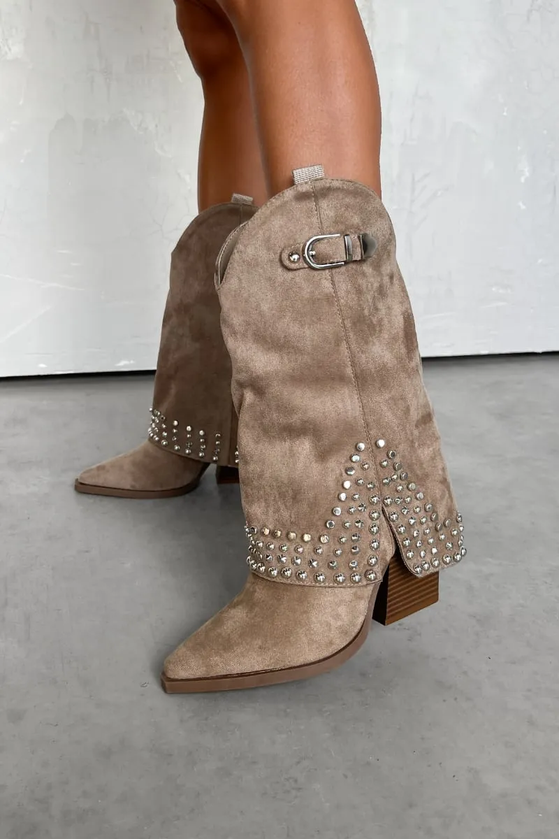 NEVADA Flared Cowboy Western Boots - Beige