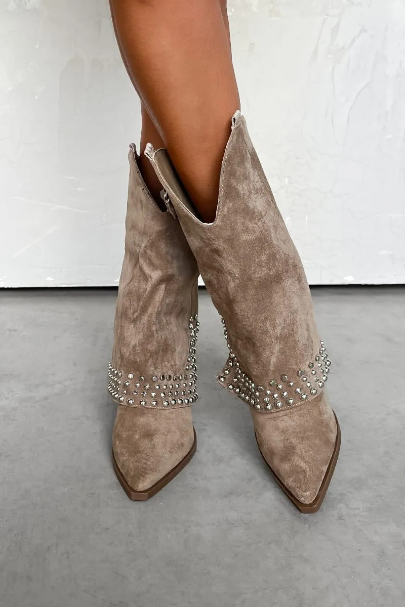 NEVADA Flared Cowboy Western Boots - Beige