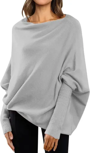 NEW Asymmetric Draped Jumper Baggy Sweater, Fall Sweaters Oversized Off The Shoulder Sweater for Women One Shoulder Tops Elegant Pullover Sweatshirts, Grey, One Size