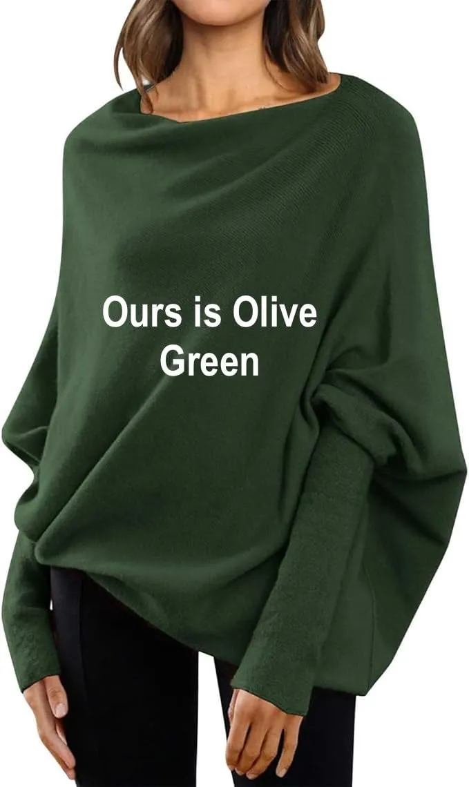 NEW Asymmetric Draped Jumper Baggy Sweater, Fall Sweaters Oversized Off The Shoulder Sweater for Women One Shoulder Tops Elegant Pullover Sweatshirts, Olive Green, One Size