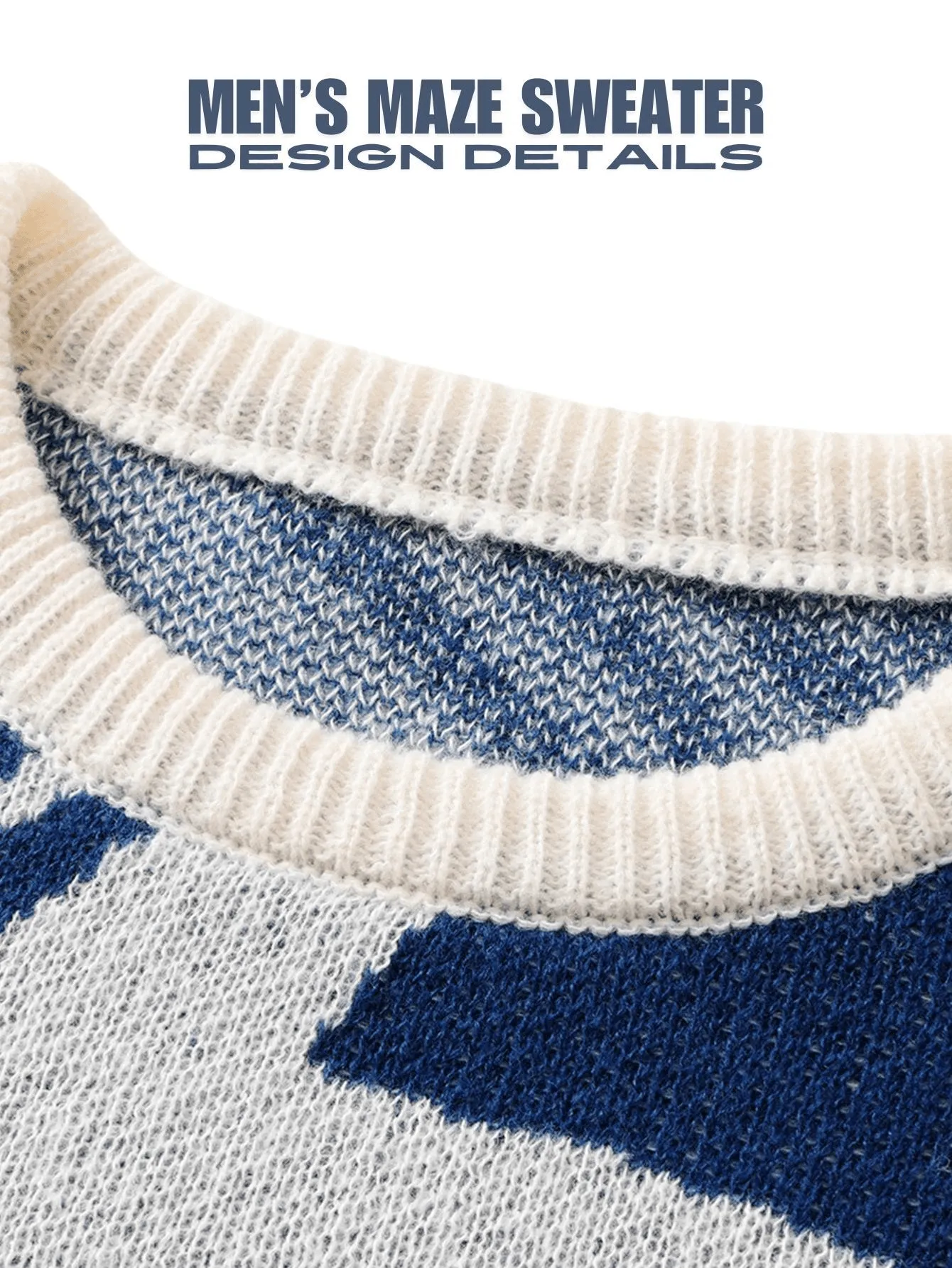 New Popular Maze Pattern Pullover Sweater Jacquard Casual Round Neck Contrast Color Knitted Men's Pullover Jumpers