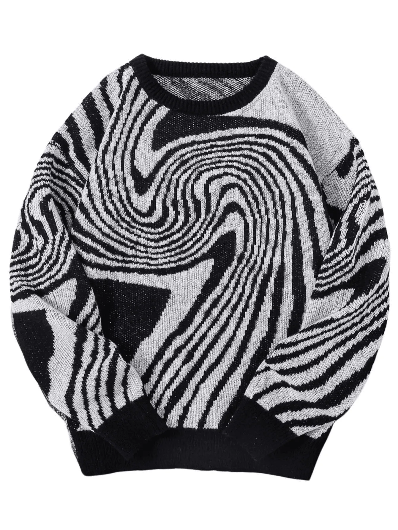 New Popular Maze Pattern Pullover Sweater Jacquard Casual Round Neck Contrast Color Knitted Men's Pullover Jumpers