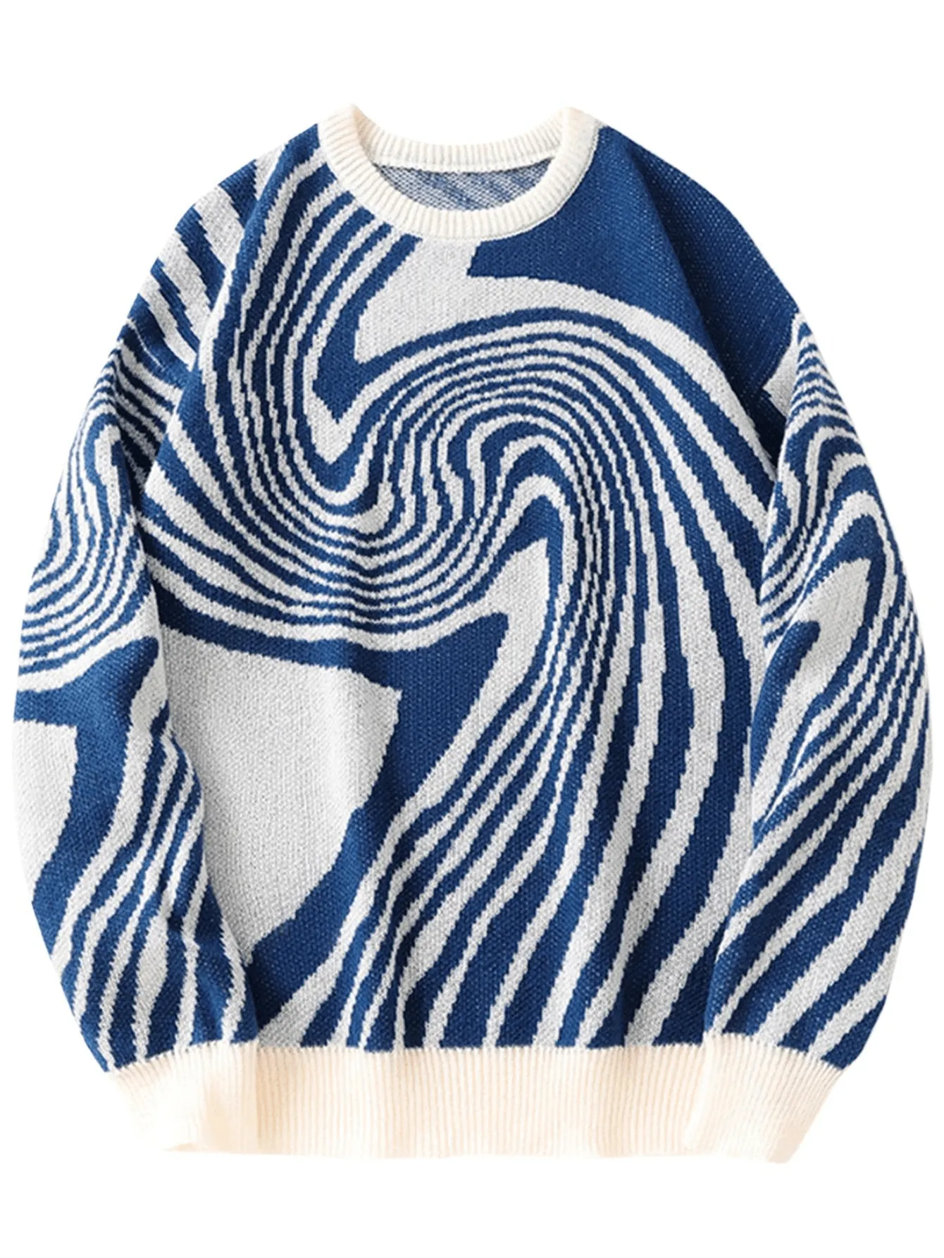 New Popular Maze Pattern Pullover Sweater Jacquard Casual Round Neck Contrast Color Knitted Men's Pullover Jumpers