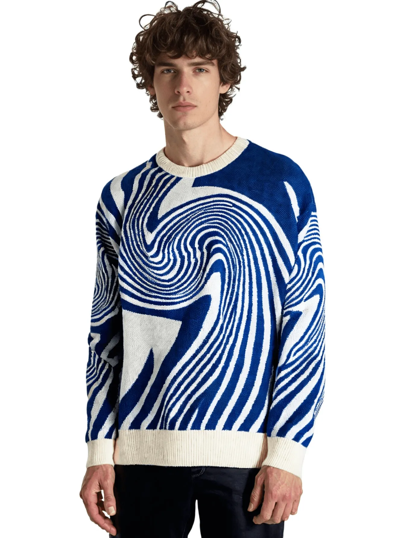New Popular Maze Pattern Pullover Sweater Jacquard Casual Round Neck Contrast Color Knitted Men's Pullover Jumpers