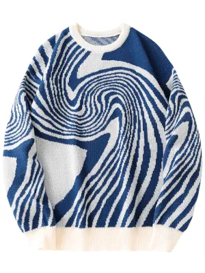 New Popular Maze Pattern Pullover Sweater Jacquard Casual Round Neck Contrast Color Knitted Men's Pullover Jumpers