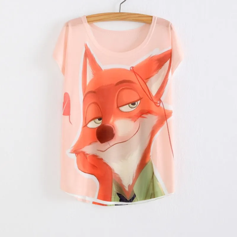 New Women's T-shirt summer tees top Thin style Cute rabbit Judy print batwing sleeve T shirts