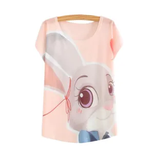 New Women's T-shirt summer tees top Thin style Cute rabbit Judy print batwing sleeve T shirts