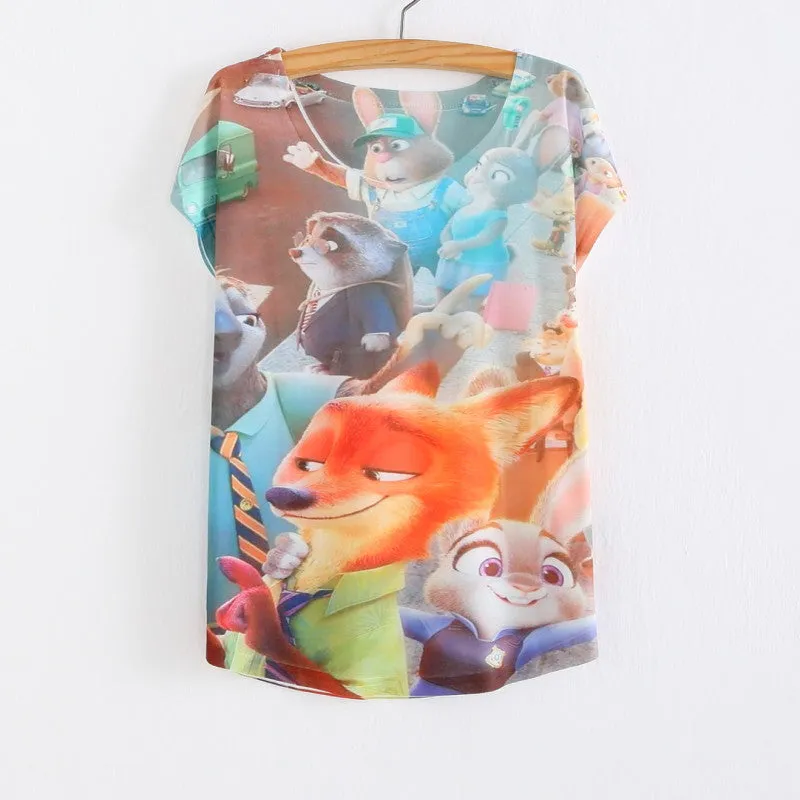 New Women's T-shirt summer tees top Thin style Cute rabbit Judy print batwing sleeve T shirts