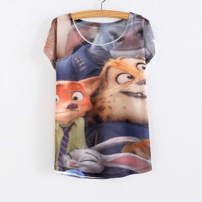 New Women's T-shirt summer tees top Thin style Cute rabbit Judy print batwing sleeve T shirts