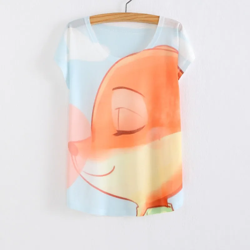 New Women's T-shirt summer tees top Thin style Cute rabbit Judy print batwing sleeve T shirts
