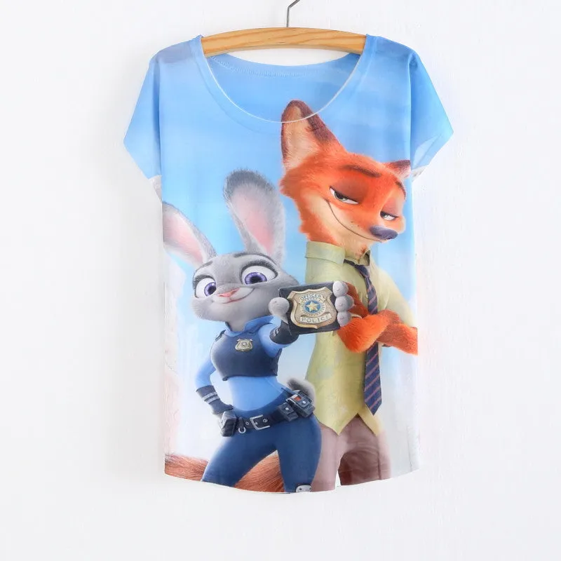 New Women's T-shirt summer tees top Thin style Cute rabbit Judy print batwing sleeve T shirts