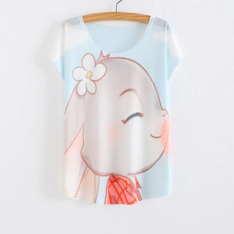 New Women's T-shirt summer tees top Thin style Cute rabbit Judy print batwing sleeve T shirts