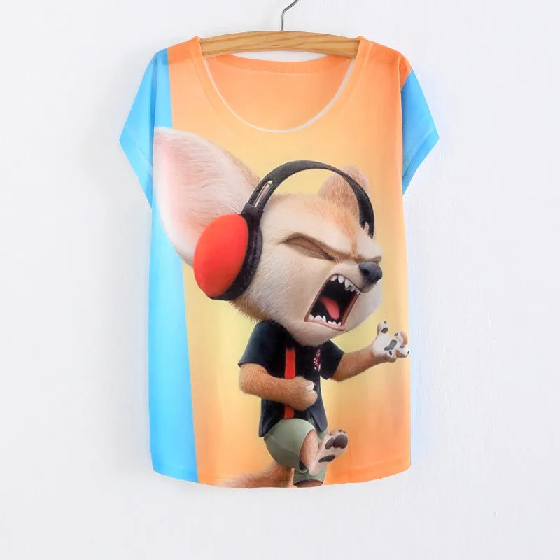 New Women's T-shirt summer tees top Thin style Cute rabbit Judy print batwing sleeve T shirts