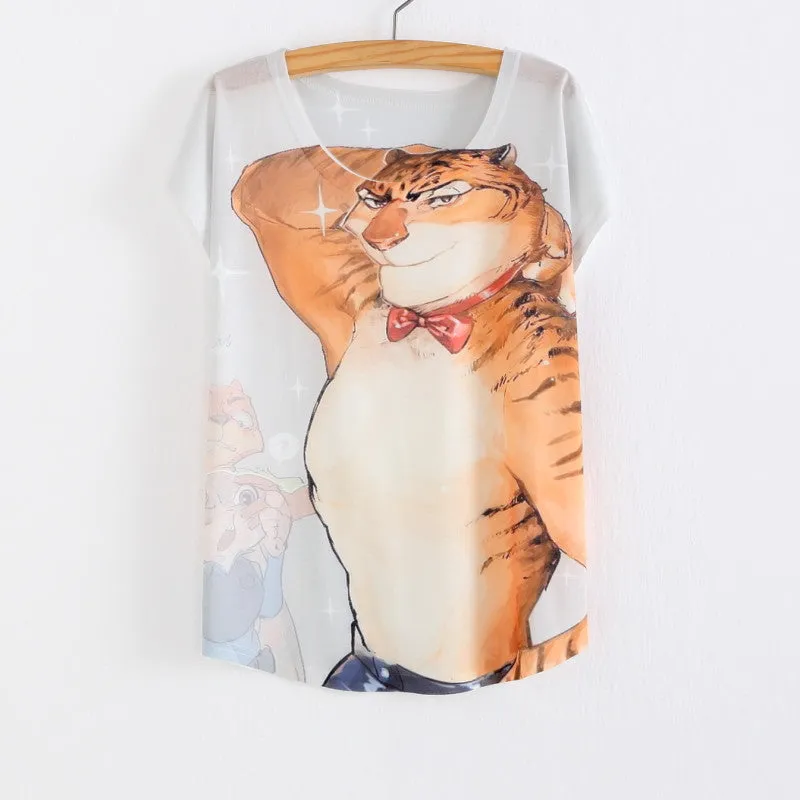 New Women's T-shirt summer tees top Thin style Cute rabbit Judy print batwing sleeve T shirts