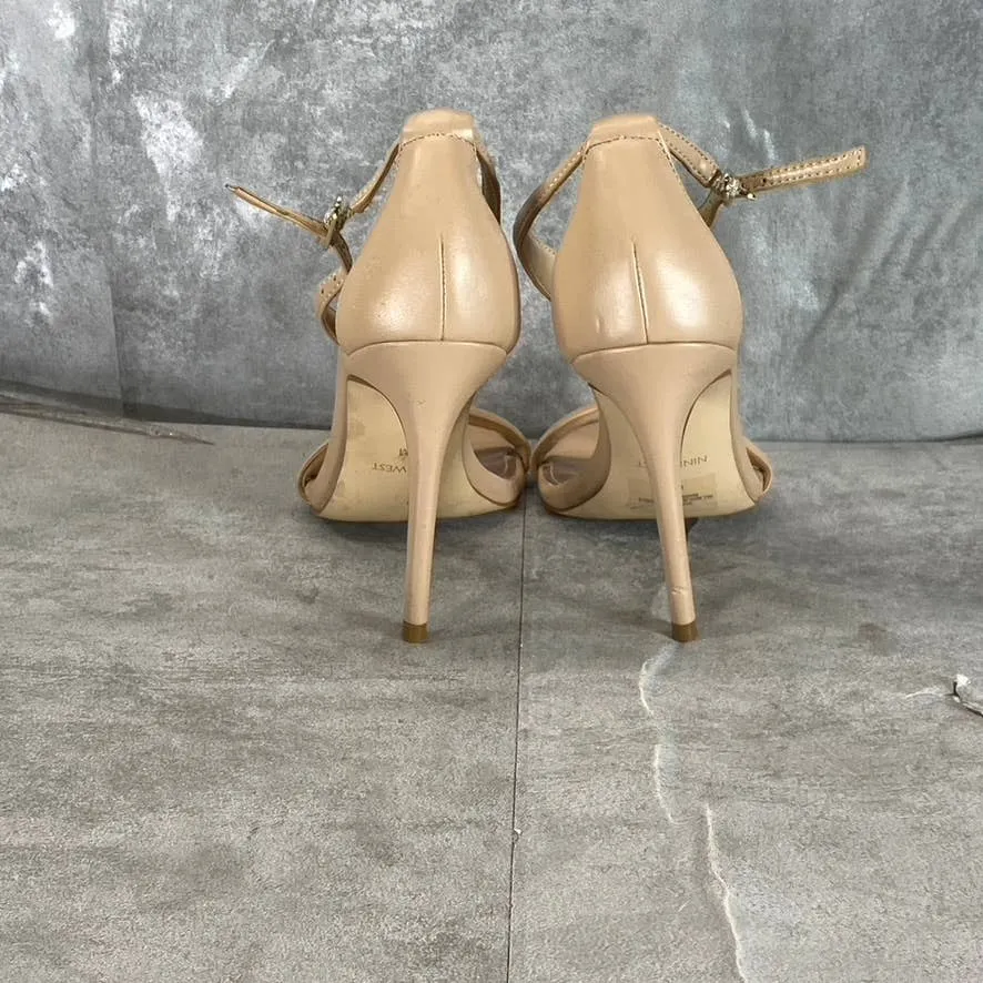 NINE WEST Women's Light Natural Melike Strappy Heeled Dress Sandals SZ 5