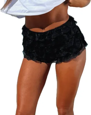 Nituyy Women Lolita Lace Ruffled Layered Bloomers Shorts Y2k Fairy Tiered Pumpkin Boxer Shorts Party Boy Shorts Pettipants