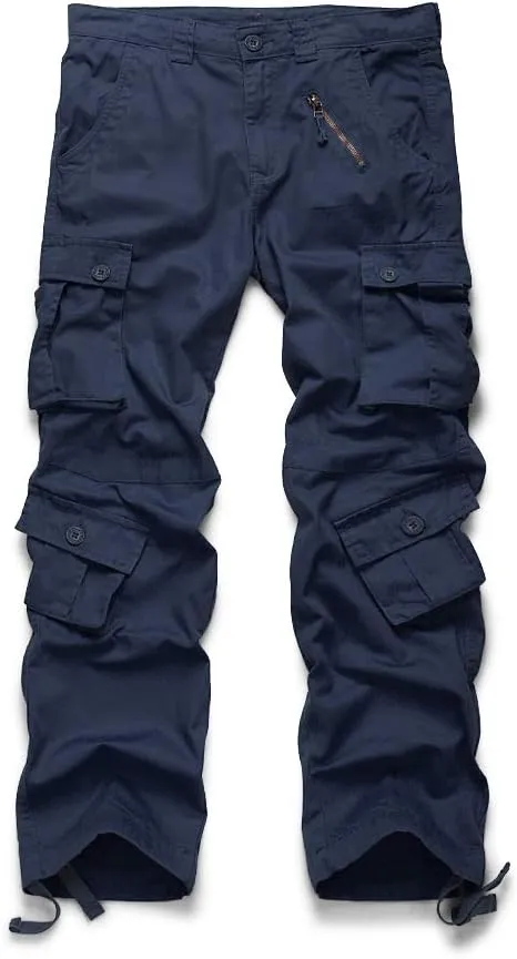 OCHENTA Men's Cotton Casual Cargo Work Pants Baggy Camo Tactical Combat Trousers with 8 Pockets (No Belt)