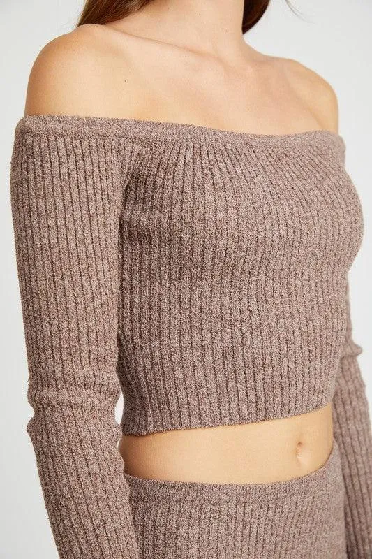 Off Shoulder Long Sleeve Knit Top