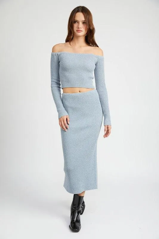 Off Shoulder Long Sleeve Knit Top