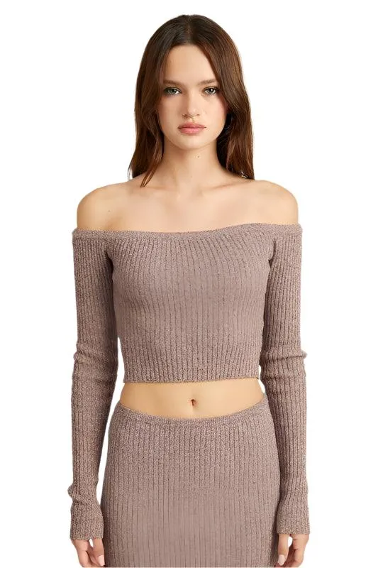 Off Shoulder Long Sleeve Knit Top