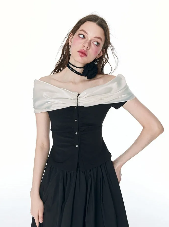 Off-Shoulder Satin Classy Bi-Color Tops