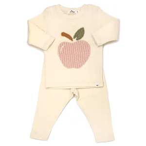 oh baby! Two Piece Set - Ribbed Pink Apple Applique - Vanilla