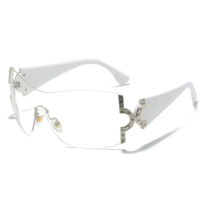 One Piece Sunglasses Goggle Women Oversized Rimless Y2K Sun Glasses Men 2000's Wrap Around Sunglass Luxury Crystal Eyewear