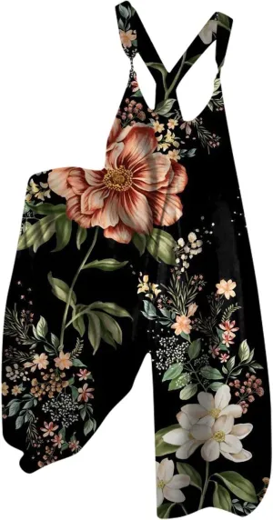 Overalls for Women 2025 Summer Loose Floral Boho Wide Leg Overall Jumpsuits Spaghetti Strap Harem Romper Pants
