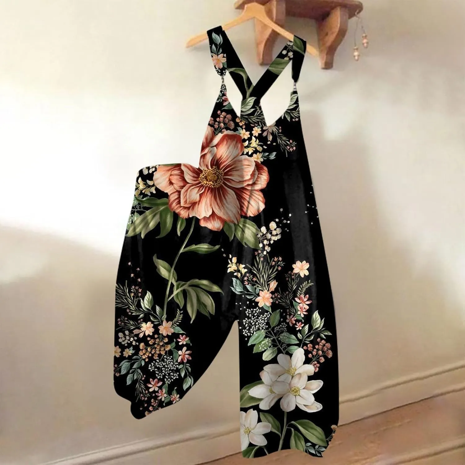 Overalls for Women 2025 Summer Loose Floral Boho Wide Leg Overall Jumpsuits Spaghetti Strap Harem Romper Pants