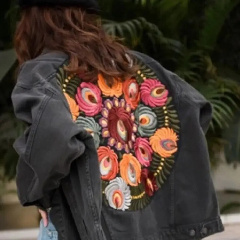 Oversized Floral Embroidered Denim Jacket