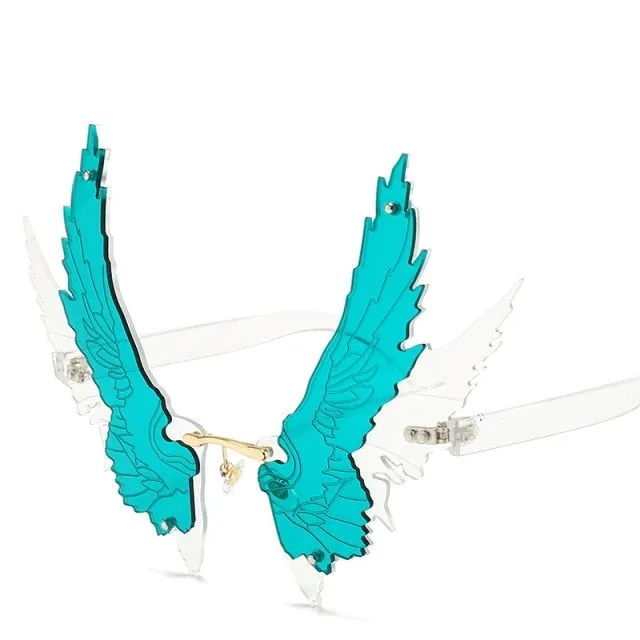 Oversized Rimless Wing Shape Retro Sunglasses