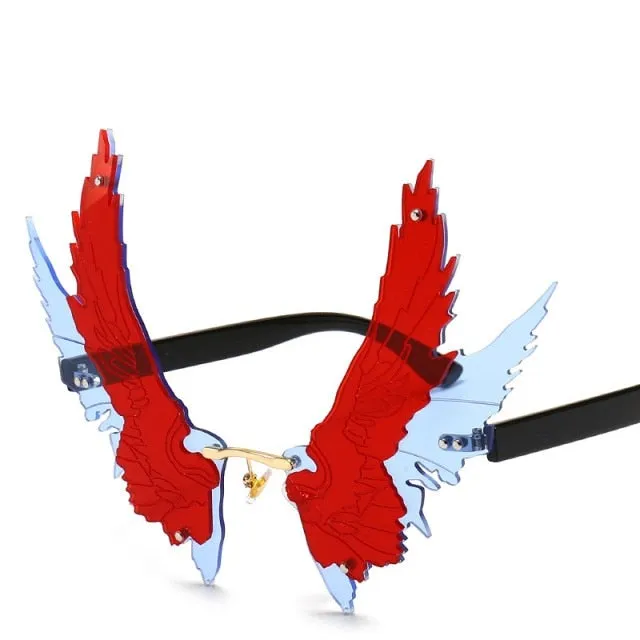 Oversized Rimless Wing Shape Retro Sunglasses