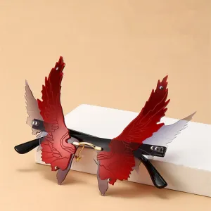 Oversized Rimless Wing Shape Retro Sunglasses