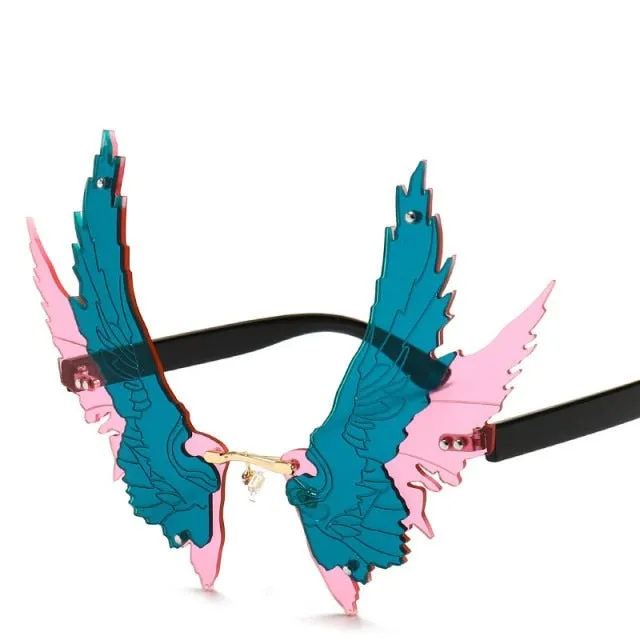 Oversized Rimless Wing Shape Retro Sunglasses