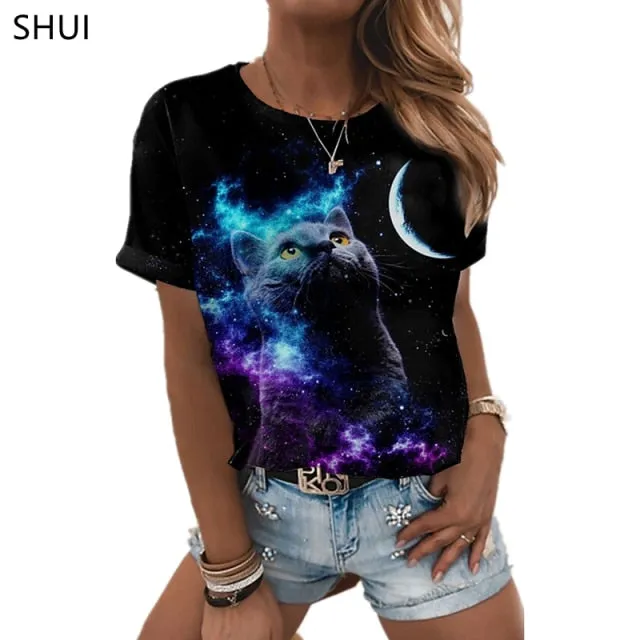 Oversized Starry Night and Galaxy printed men's and women's t-shirts.