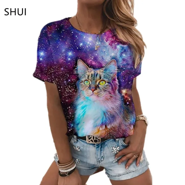 Oversized Starry Night and Galaxy printed men's and women's t-shirts.