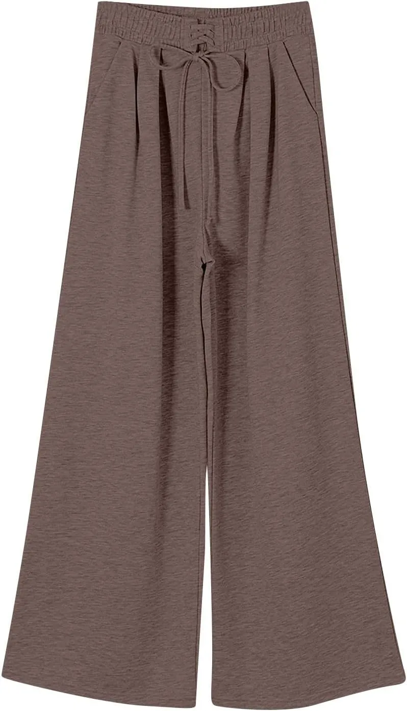Oversized Wide Leg Sweatpants Women Y2k High Waisted Athletic Palazzo Pants Drawstring Fleece Joggers with Pockets