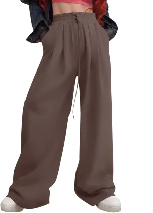 Oversized Wide Leg Sweatpants Women Y2k High Waisted Athletic Palazzo Pants Drawstring Fleece Joggers with Pockets