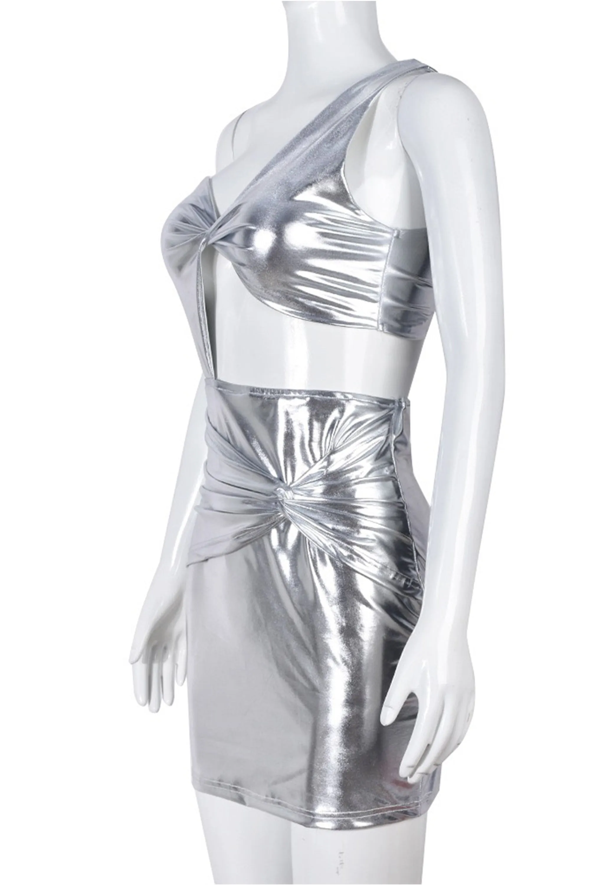 Pankh Beyren Women's Off Shoulder Shimmer Metallic Party Co-ord Dress