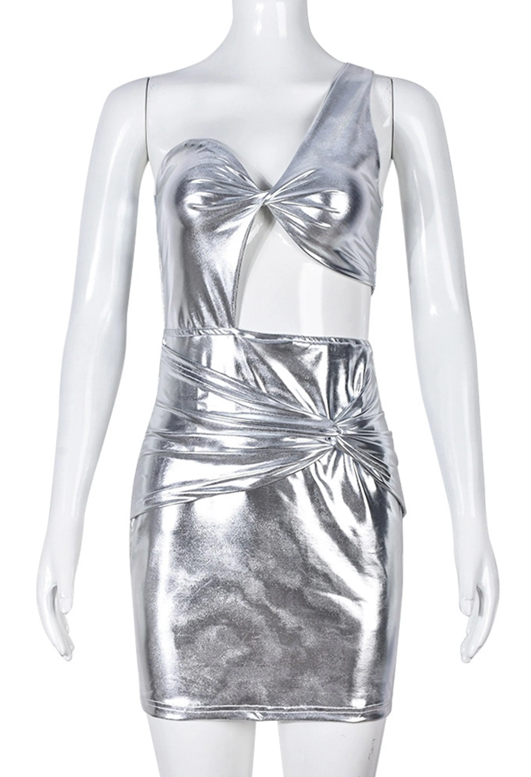 Pankh Beyren Women's Off Shoulder Shimmer Metallic Party Co-ord Dress